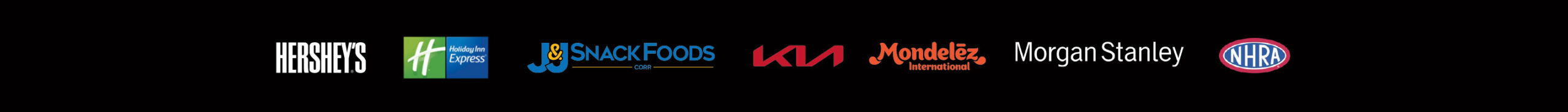 Client logos including Hershey's, Holiday Inn, J&J Snack Foods, Kia, Mondelez